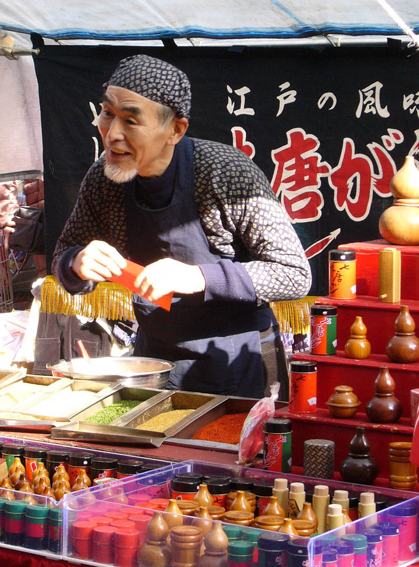 This nice man mixes custom-blended 7-pepper spice (shichimi) while you wait.